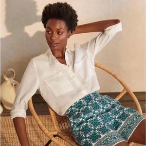 Boden Georgina Linen Shorts - Indian Ocean Flora Tile
